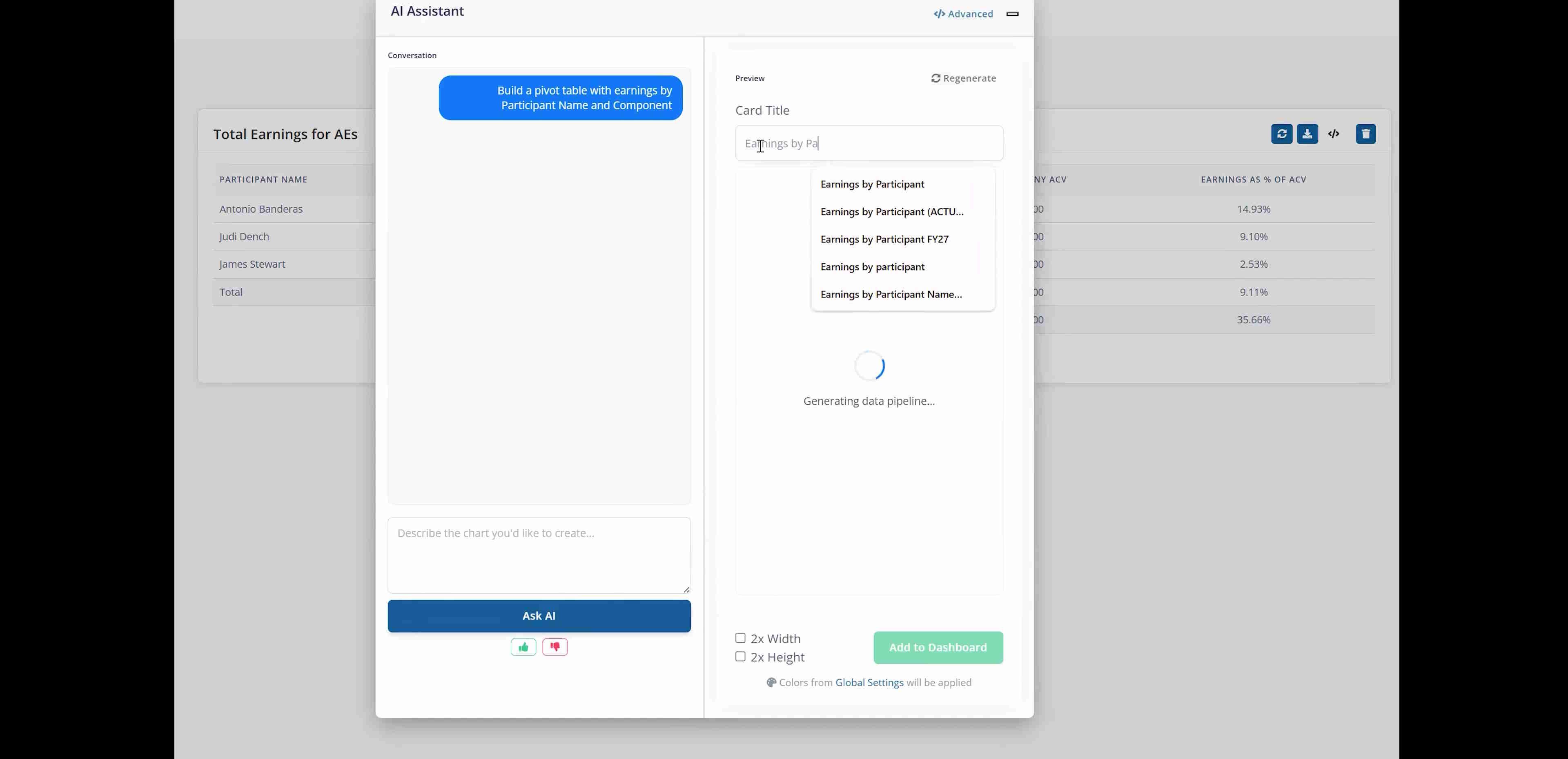 EasyComp demo - Commission dashboard